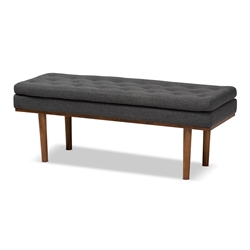 Baxton Studio Arne Mid-Century Modern Dark Grey Fabric Upholstered Walnut Finished Bench